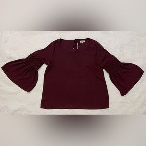 LOFT XL Burgundy bell long sleeve blouse